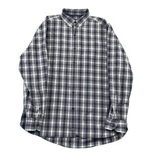 Johnston & Murphy Button Down Shirt Mens Large Grey White Plaid 100% Cotton